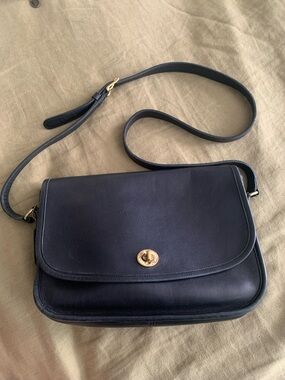 Coach Black Leather Crossbody with Gold Turn-Lock